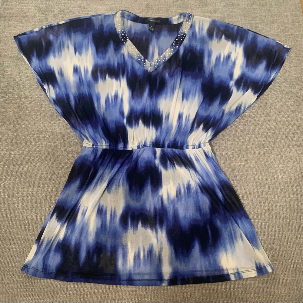 Alfani Blue Tie Dye Sheer Swimsuit Cover Up Womens Medium Beach Pool